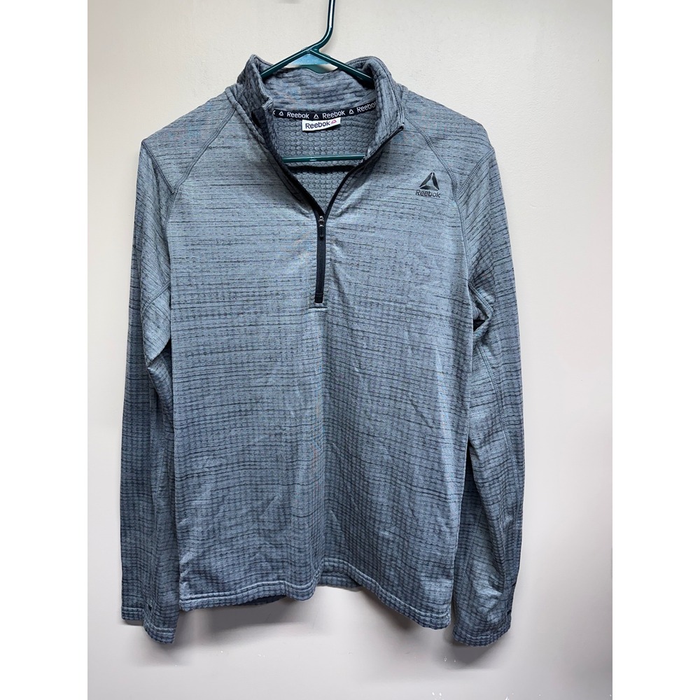 Reebok Mens Pullover Quarter Zip Long Sleeve Athletic Shirt Gray Size Small
